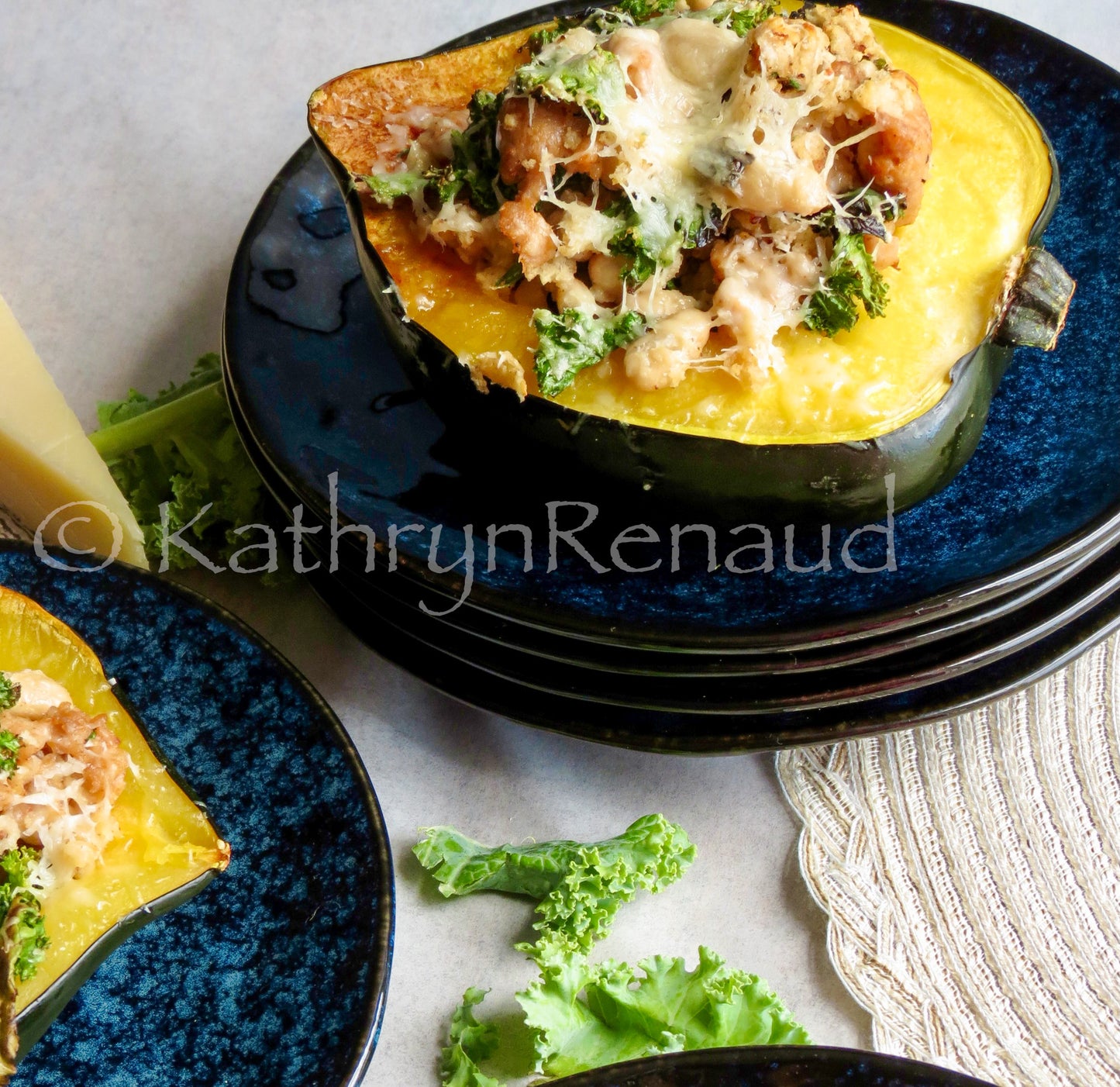 Sausage and Kale Stuffed Acorn Squash Set 6