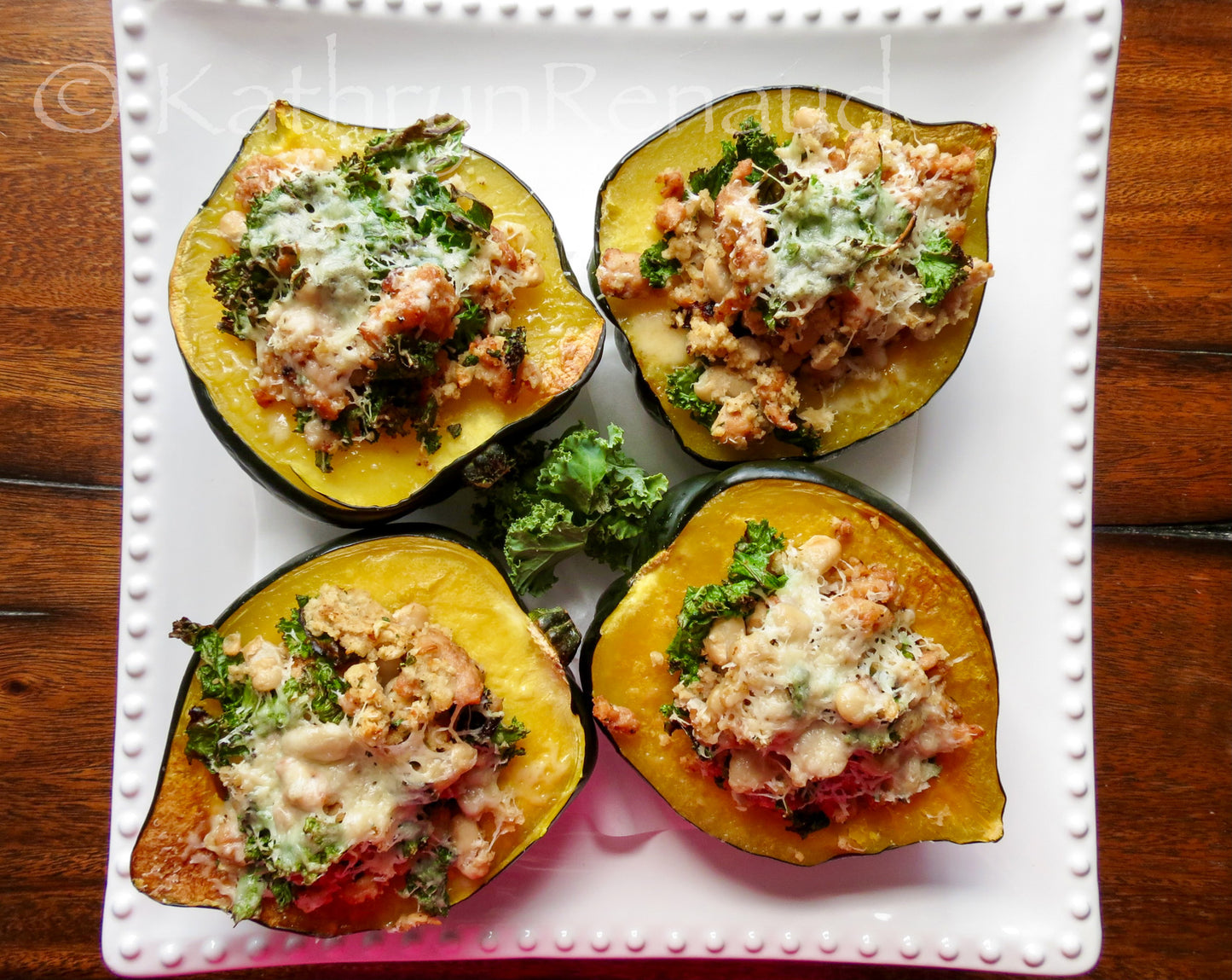 Sausage and Kale Stuffed Acorn Squash Set 5