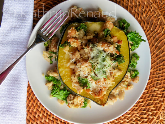 Sausage and Kale Stuffed Acorn Squash Set 4