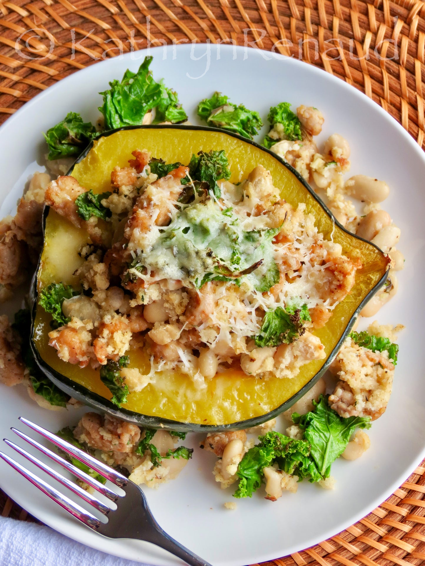 Sausage and Kale Stuffed Acorn Squash Set 4