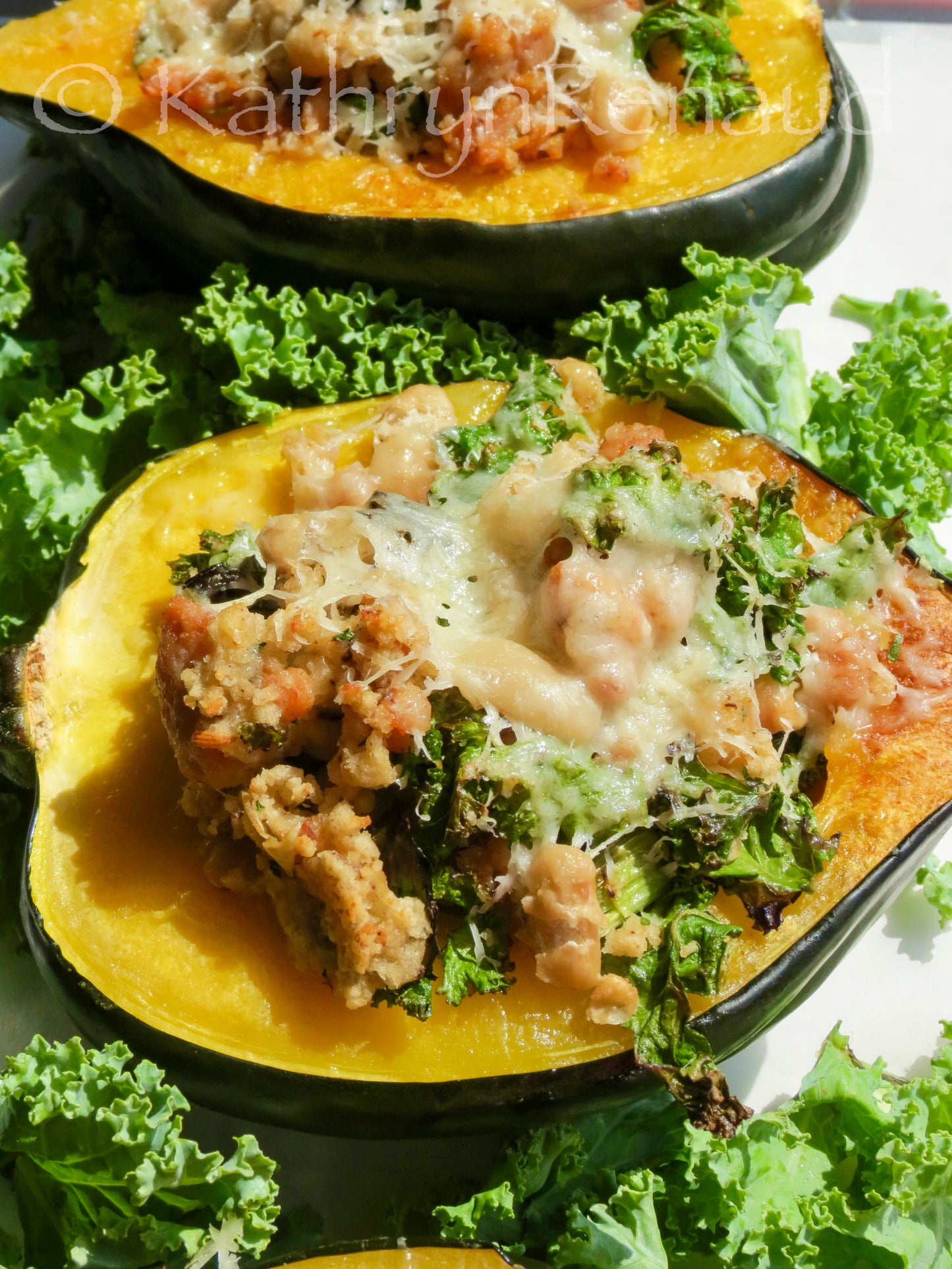 Sausage and Kale Stuffed Acorn Squash Set 3