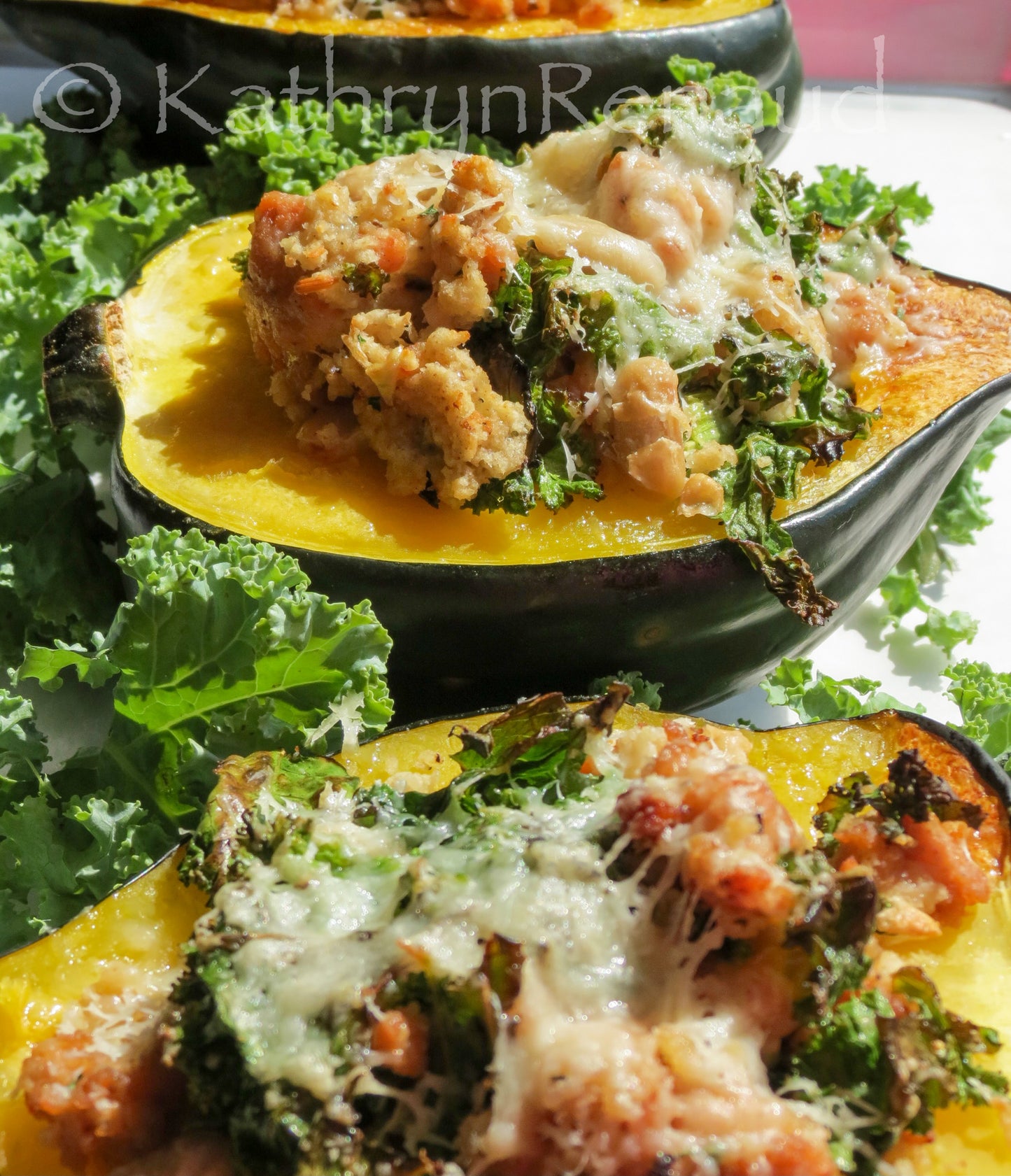 Sausage and Kale Stuffed Acorn Squash Set 3