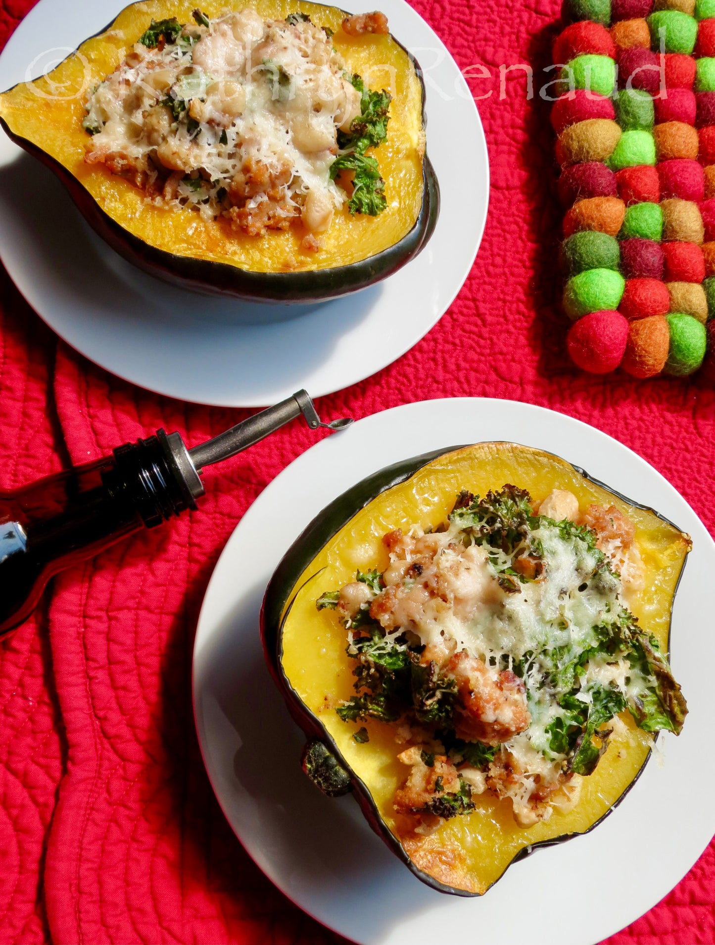 Sausage and Kale Stuffed Acorn Squash Set 2