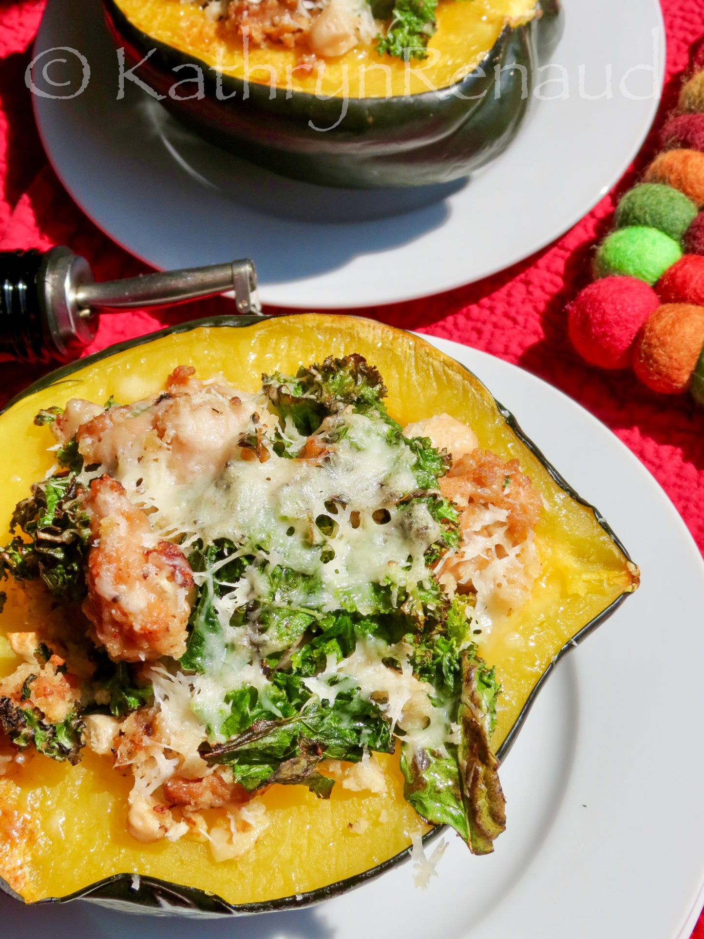 Sausage and Kale Stuffed Acorn Squash Set 2