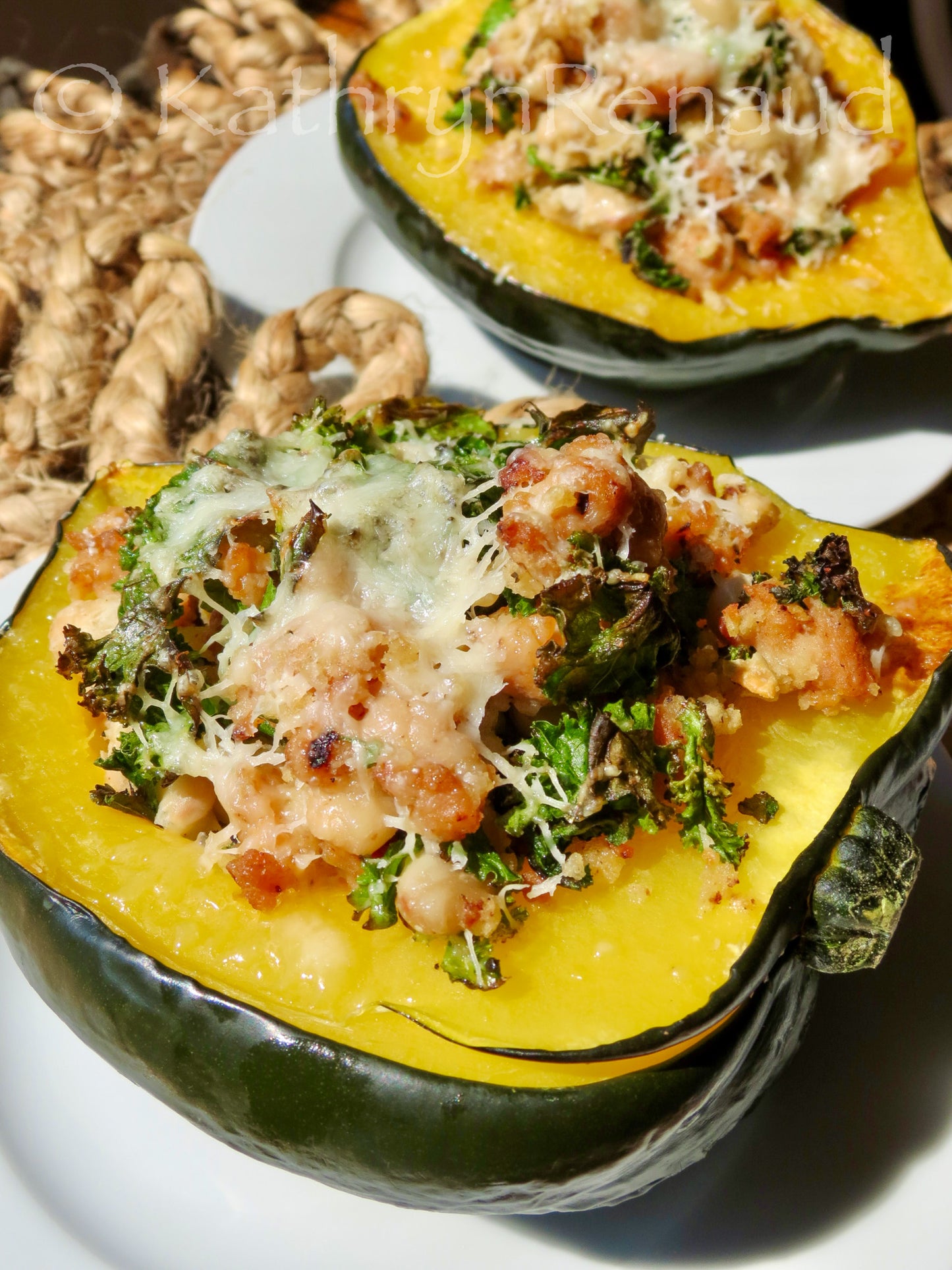 Sausage and Kale Stuffed Acorn Squash Set 1