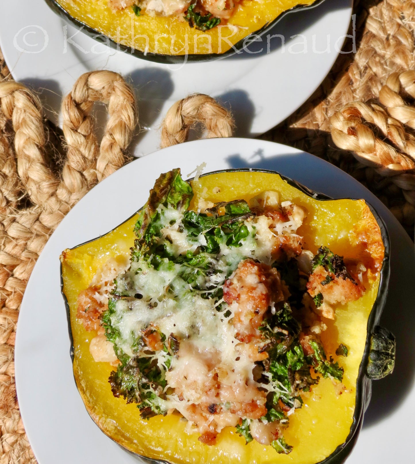 Sausage and Kale Stuffed Acorn Squash Set 1